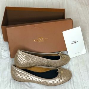 Coach Lara Studded Metallic Nude Flats, Size 7